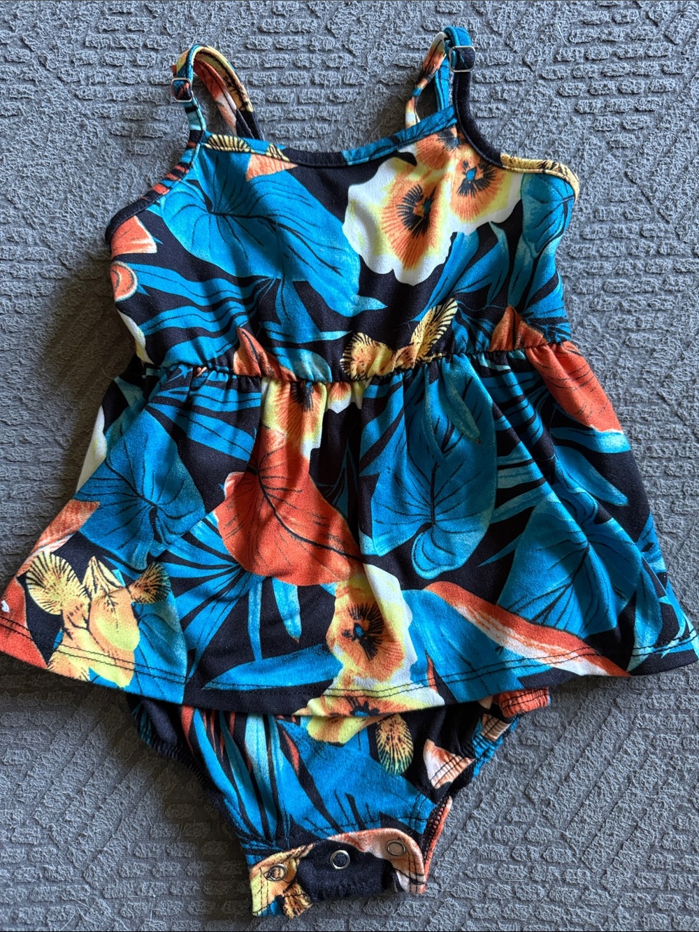 Toddler Tropical Floral Navy Blue & Teal Dress-Style Bodysuit